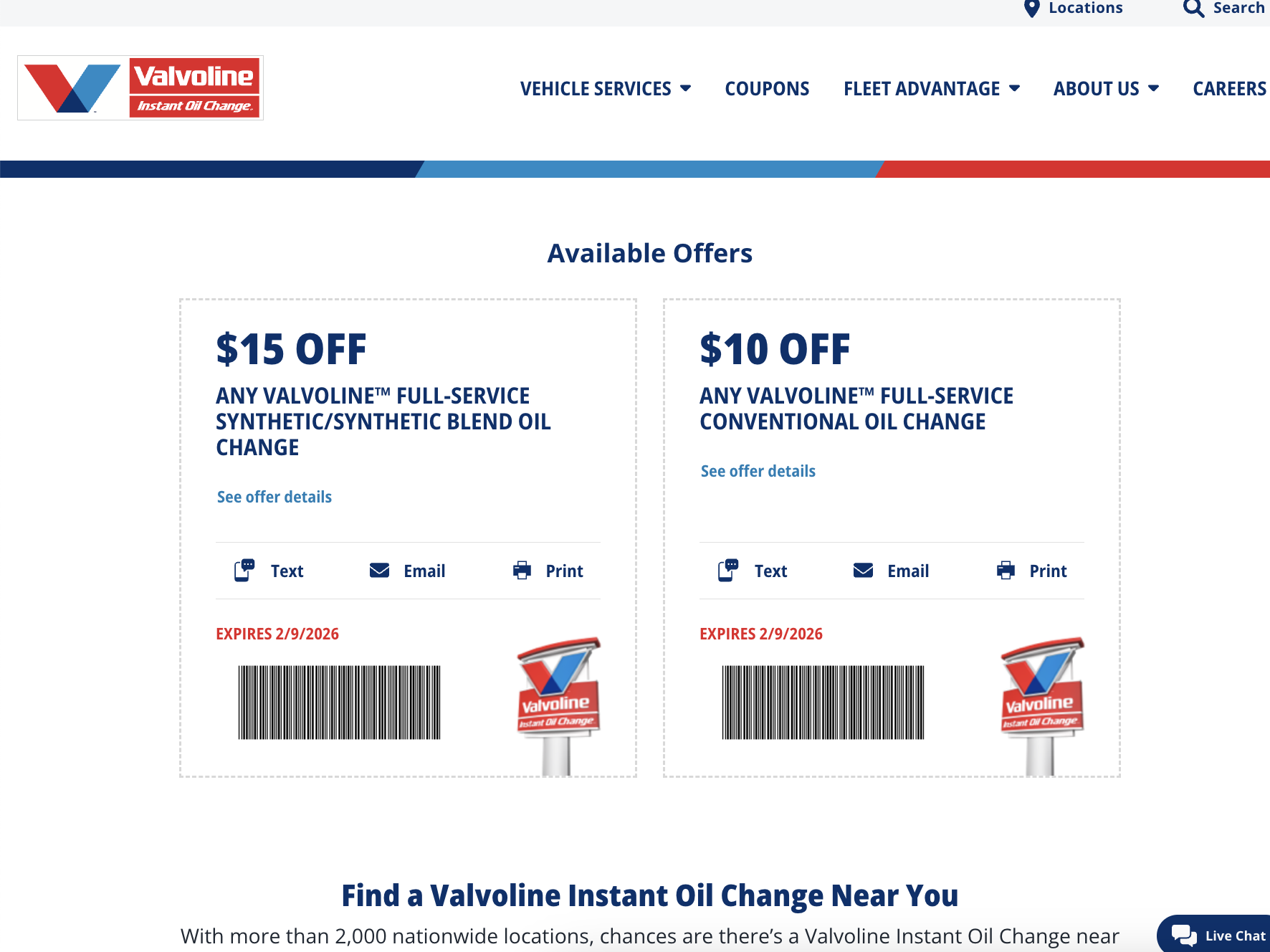 Valvoline Oil Change Coupons